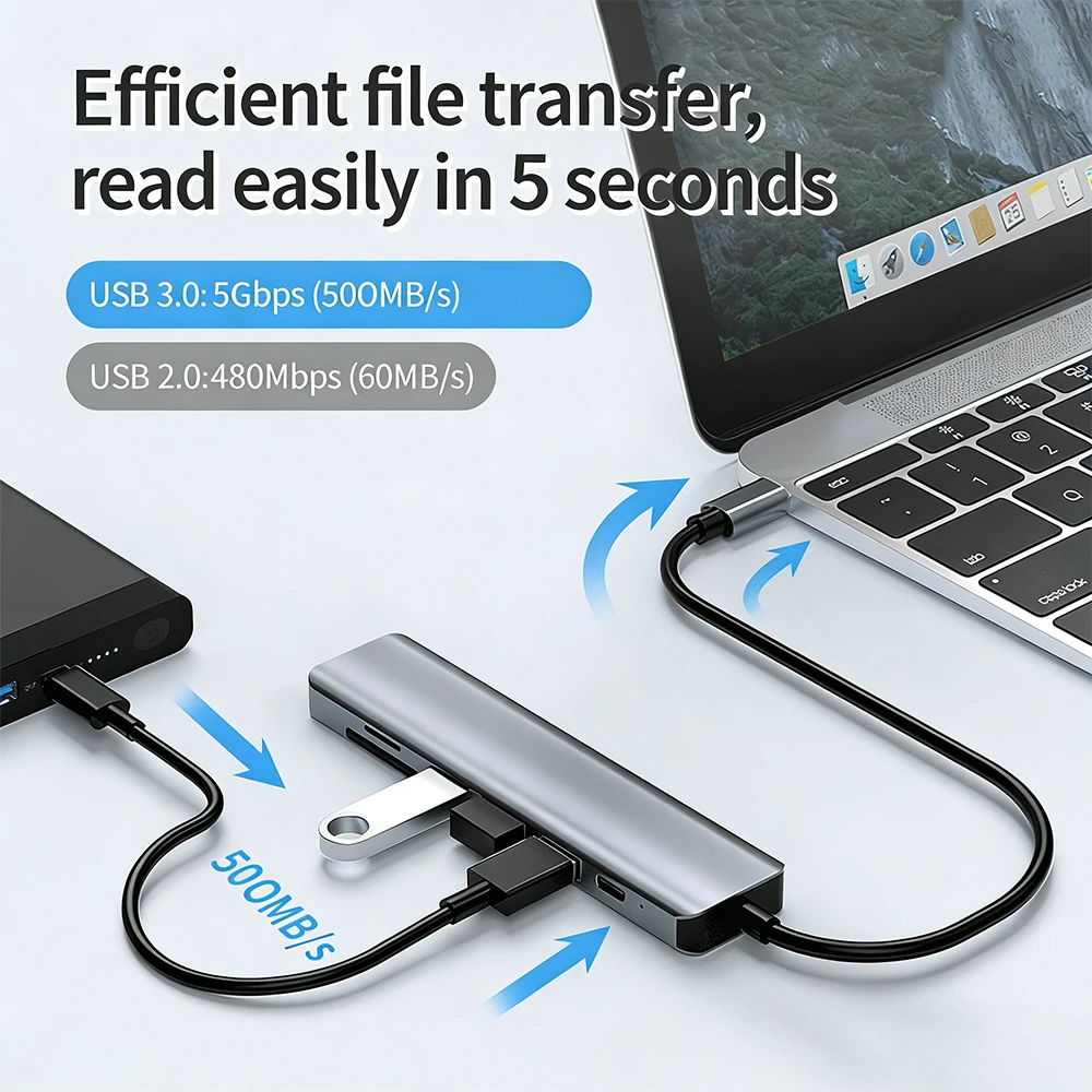 KEBIDUMEI USB C HUB 7 in 1 Docking Station USB C to 4K HDMI-Compatible Adapter USB 3.0 Type C PD Charging Dock For MacBook iPad