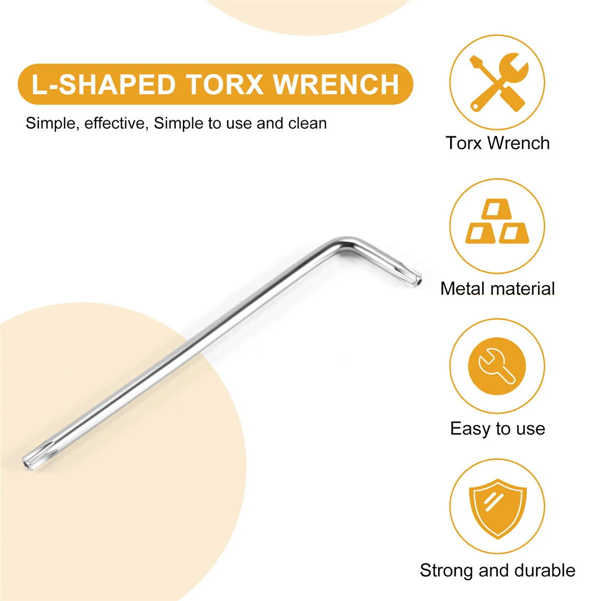 Long Arm Tamper Proof Torx Star Key Wrench Silver, T25 100mm