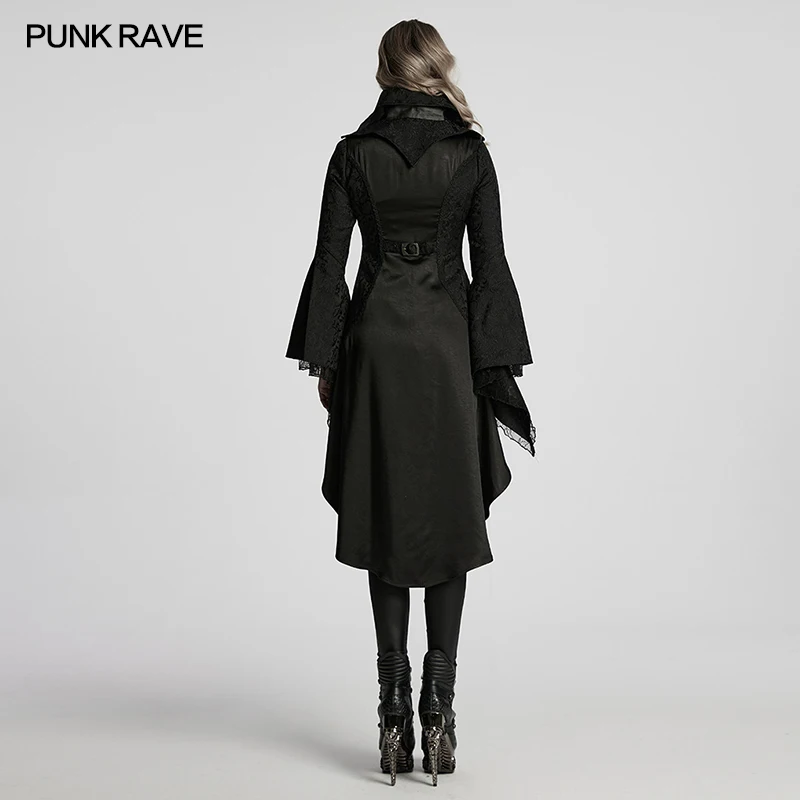 PUNK RAVE Women's Gothic Gorgeous Jacquard Lace Palace High-low Jacket Overlapping Design Layered Beauty Party Club Long Jackets