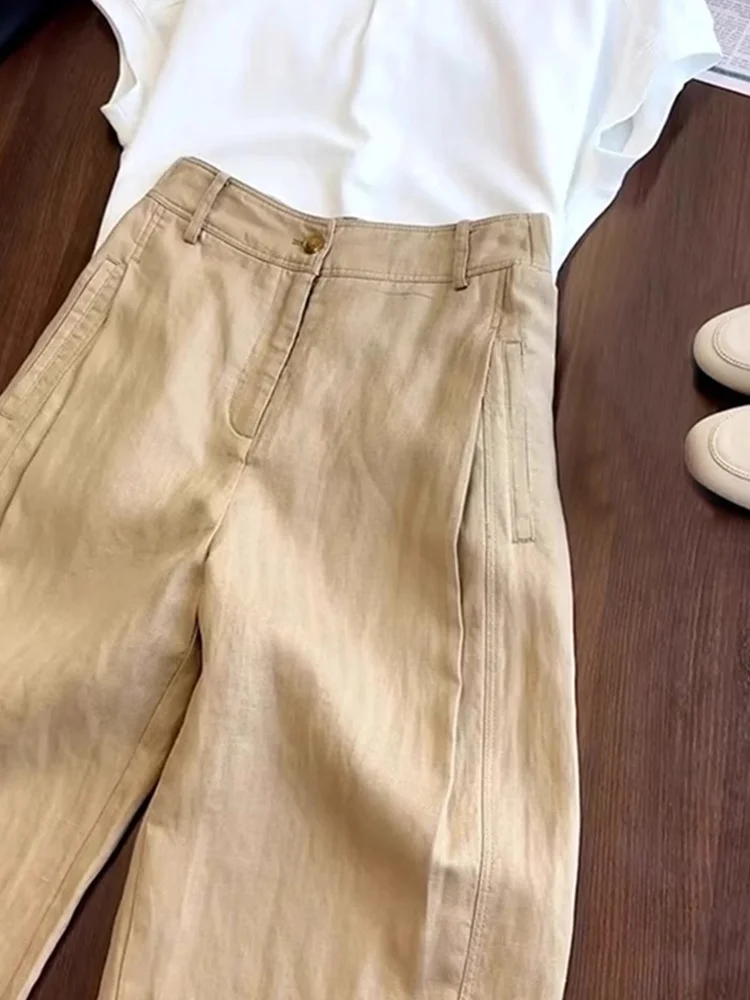 

Retro Cotton Linen Wide Leg Pants High Waist Loose Thin Style Straight Cut Slimming Trousers for Women Summer Casual Pants
