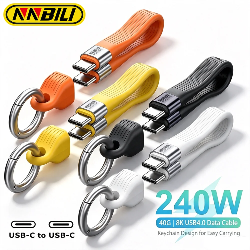 NNBILI Keychain USB-C to Type-C 240W USB 4.0 40Gbps Cable 5A 8K@60Hz Data Cord For TV Laptop Tablet MacBook Video Transmission﻿