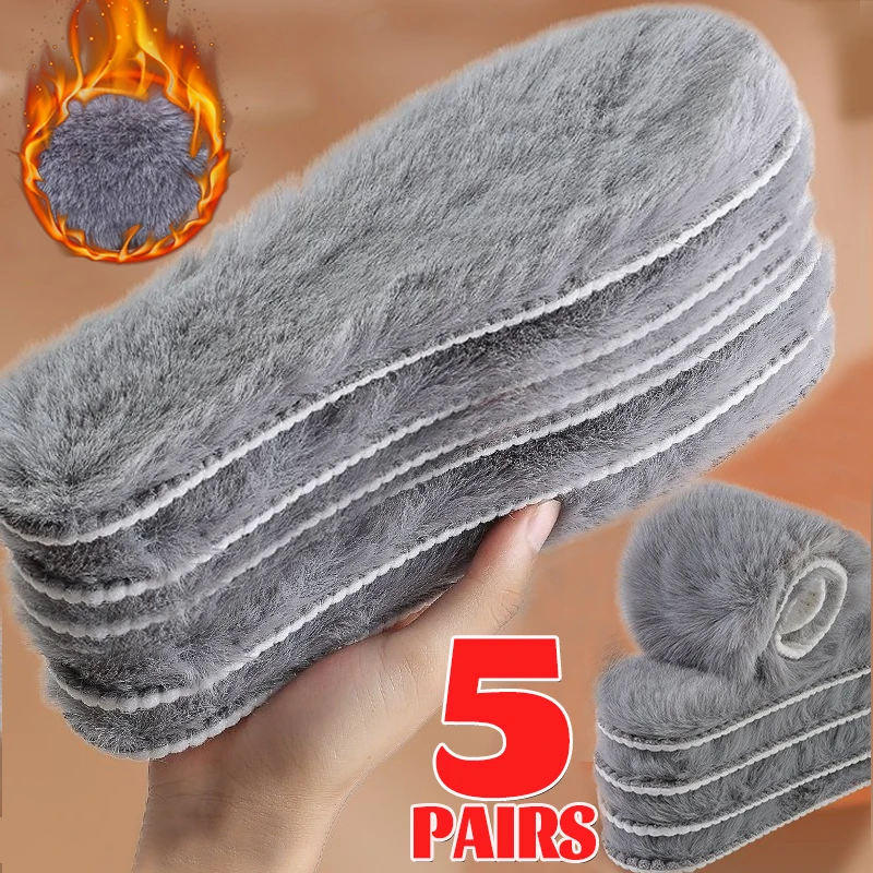 Winter Warm Soft Plush Thermal Insoles 1-5pairs Thick Faux Rabbit Fur Comfort Foot Cushion Inserts Shoe Pads for Outdoor Indoor