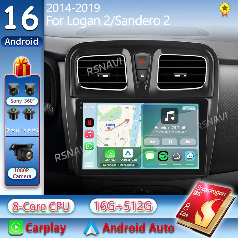 Android 16 2K QLED Car Radio For Renault Logan 2 2012 - 2022 Sandero 2 2013 - 2022 Multimedia Video Player AI Voice CarPlay