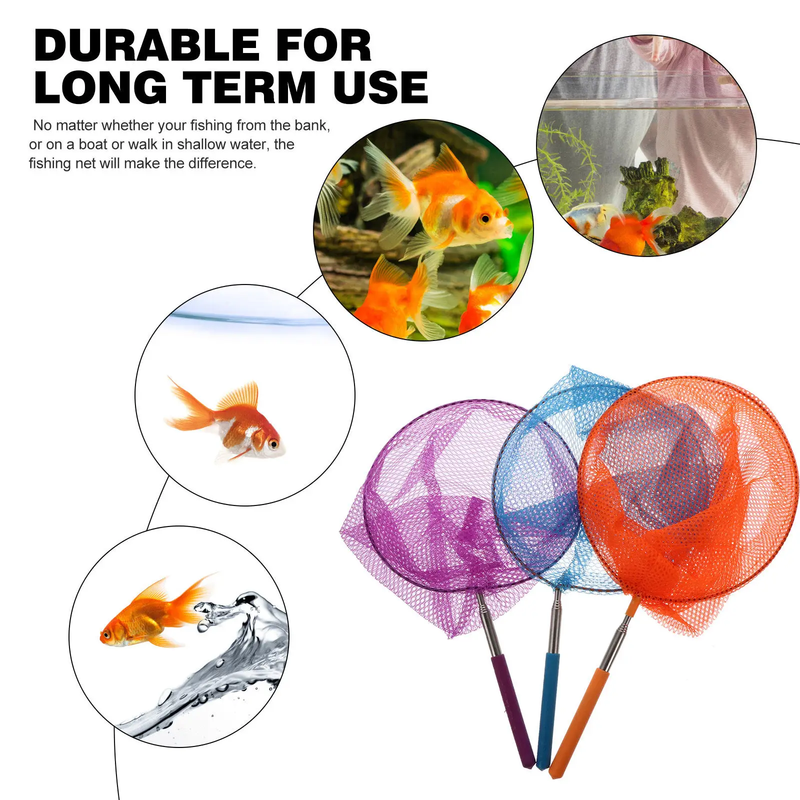 3Pcs Insect Net Catching Net Retractable Alloy Handle Outdoor Kids Butterflies Fishing Nets Telescopic Extendable