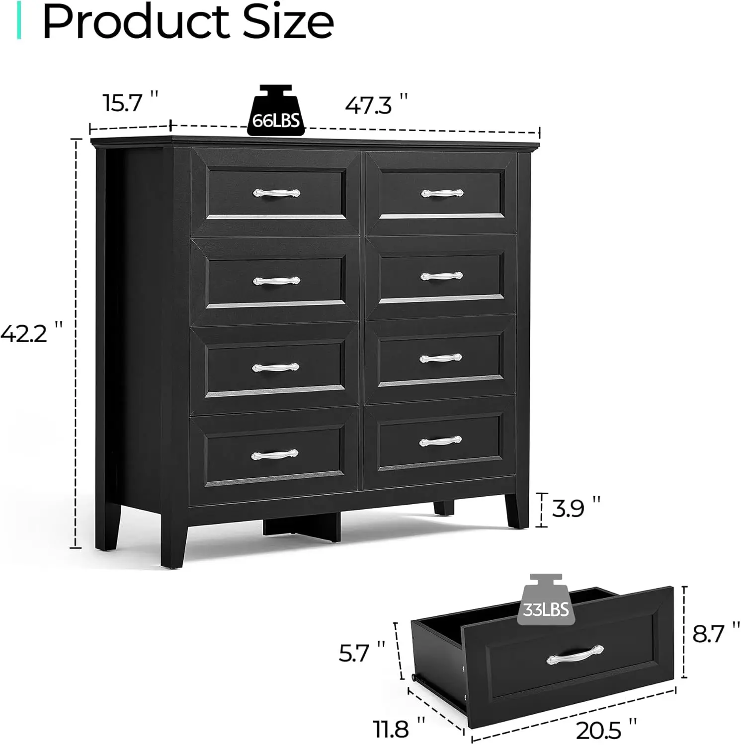 Linsy Home 8 Drawers Dresser For Bedroom, Wood Bedroom Dresser Farmhouse Drawer Chest, Tall Dresser For Closet, Dressers