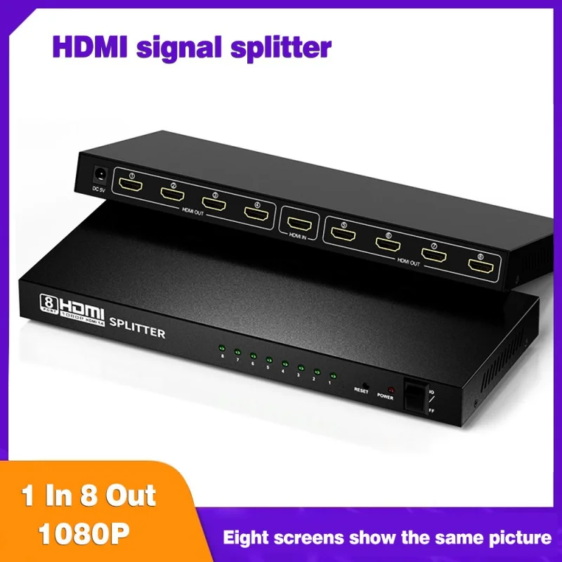 1 in 8 out HDMI splitter  4K/1080P HD signal amplifier  TV advertising monitoring multi-screen synchronous display splitter