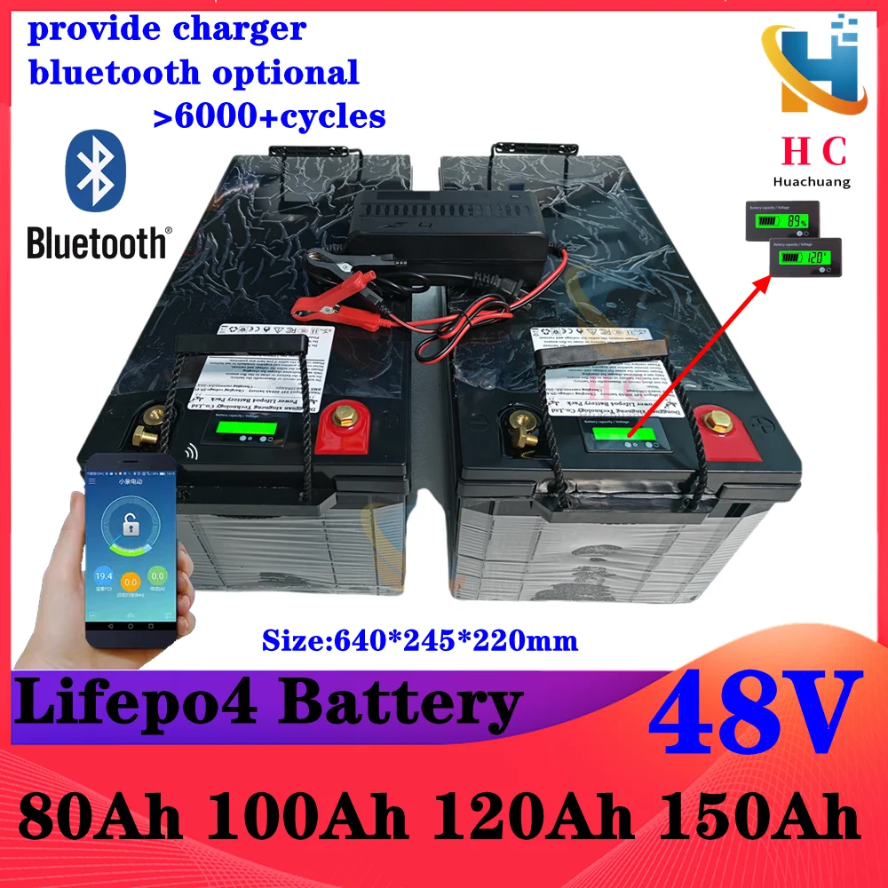 Waterproof 48V 80Ah 100Ah 120Ah 150Ah LiFepo4 Lithium Battery for 5KW Motorhome Solar Storage Boat Inverter Golf Cart