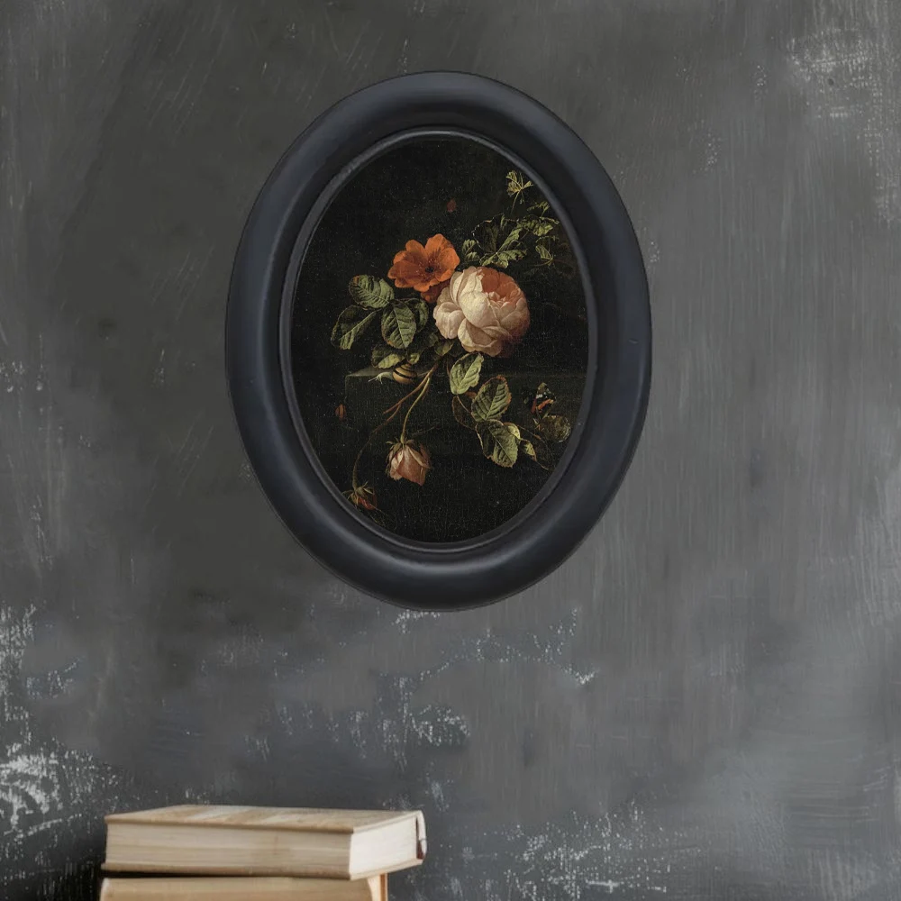 1 Piece Vintage Halloween Peony Flower Decorative Wall Art - Handmade Oval Wooden Wall Art (5.25* 4.16inch), Oval Decoration, Halloween, Christmas, Thanksgiving Victorian Room Dark Decoration, Animal Decoration