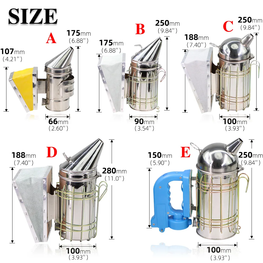 1PC Stainless Steel Bee Hive Smoker with Heat Shield Galvanized Sheet Beekeeping Tool Transmitter Kit Apiculture Smoke Sprayers