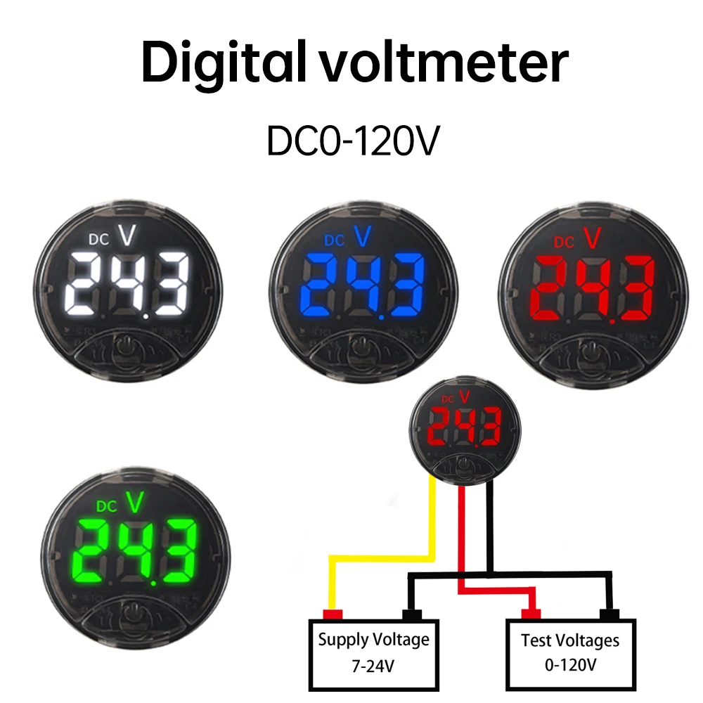 DC 7-120V LED Digital Display Circular 3-wire Voltmeter DC Digital Voltmeter Head Display Reverse Connection Protection Tools