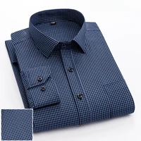 Novedad en camisa elegante, camisas de manga larga de algodón para hombres, camisa lisa informal ajustada, tops de diseñador a cuadros, ropa suave de pata de gallo