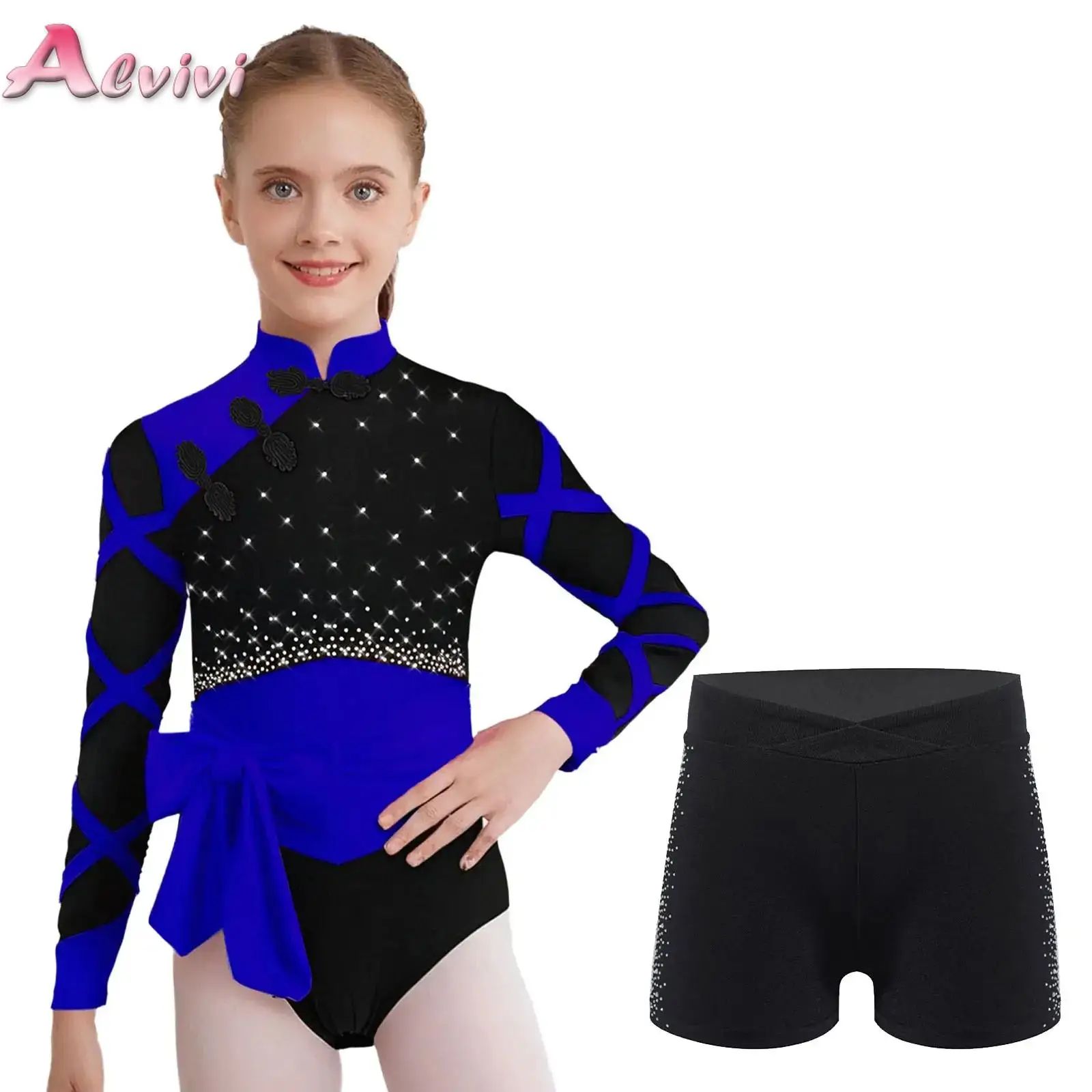 

Kids Chinese Style Gymnastics Leotard Bodysuit Long Sleeve Dancewear Sets Ballet Outfit for Girls Child Figure Skating Jumpsuit