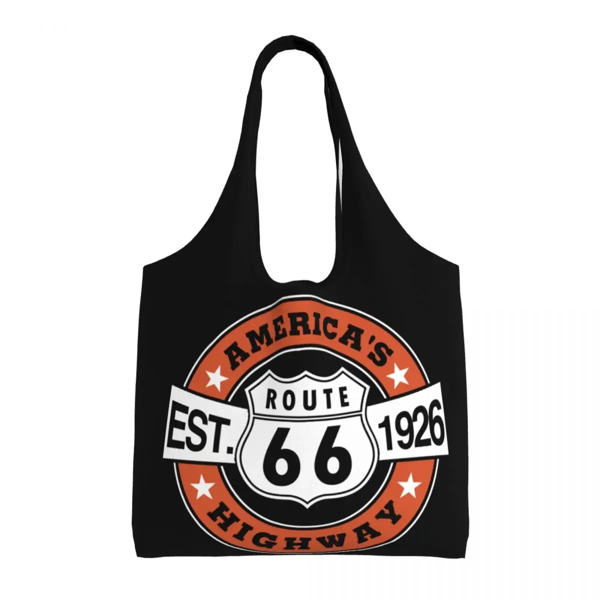 

Route 66 Groceries Tote Shopping Bag Women Cute America's Highway Biker Canvas Shopper Shoulder Bags Big Capacity Handbag