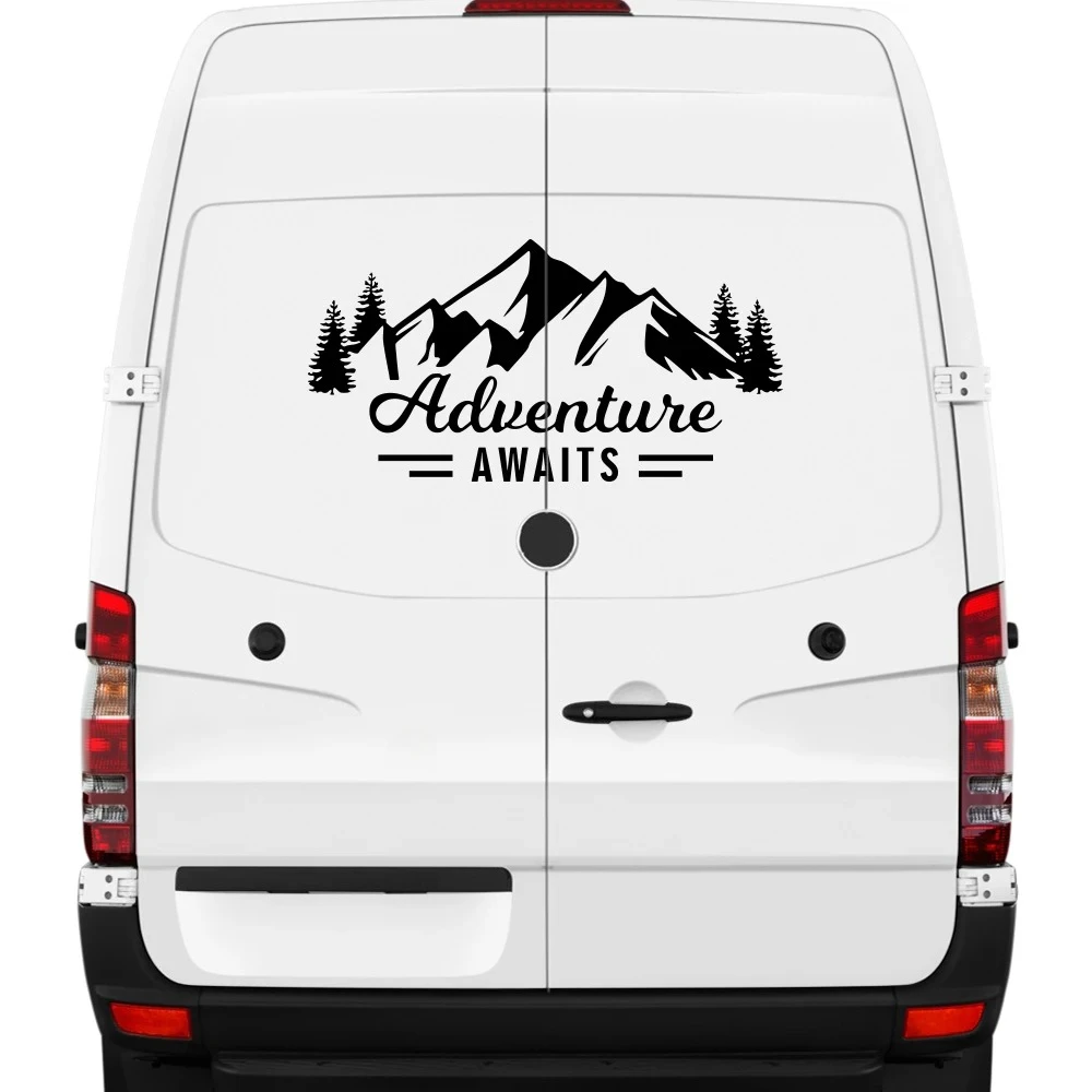 Car Mountain Adventure Awaits Sticker for Van Camper Truck SUV Motorhome RV Vinyl Decal Cover Auto Decoration Auto Accessories
