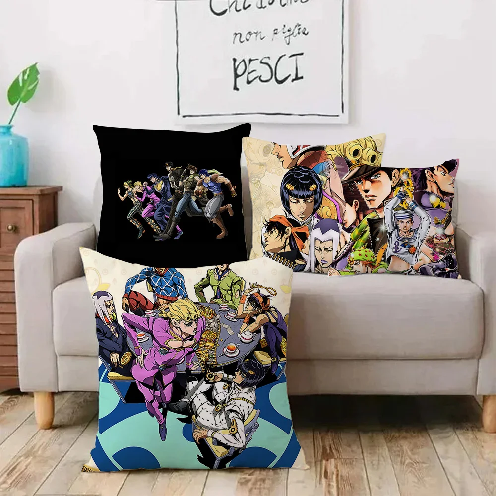 JoJo's Bizarre Adventure Pillow Covers Cartoon Sofa Decorative Home Double-sided Printing Short Plush Cute Cushion Cover