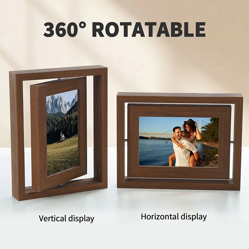 Walnut Wood Rotating Photo Frame, Double Sided Desktop Picture Holder, Single Dual Frame Table Decor, 3 6 7 Inch Photo Frame