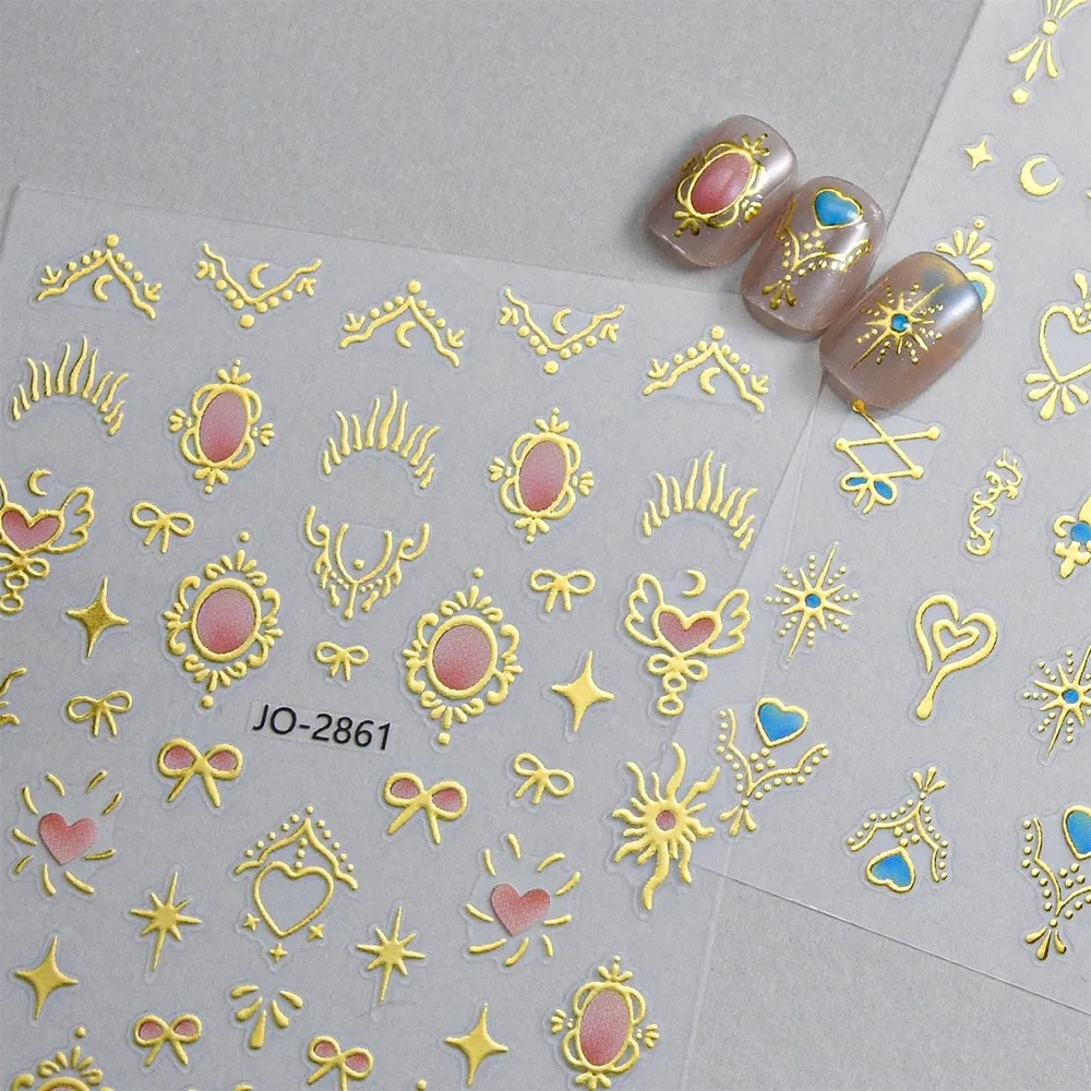 1장 보헤미아 해와 달 별 네일 아트 스티커 셀프 접착 브론징 하트 네일 데칼 셀프 접착 레트로 매니큐어 슬라이더