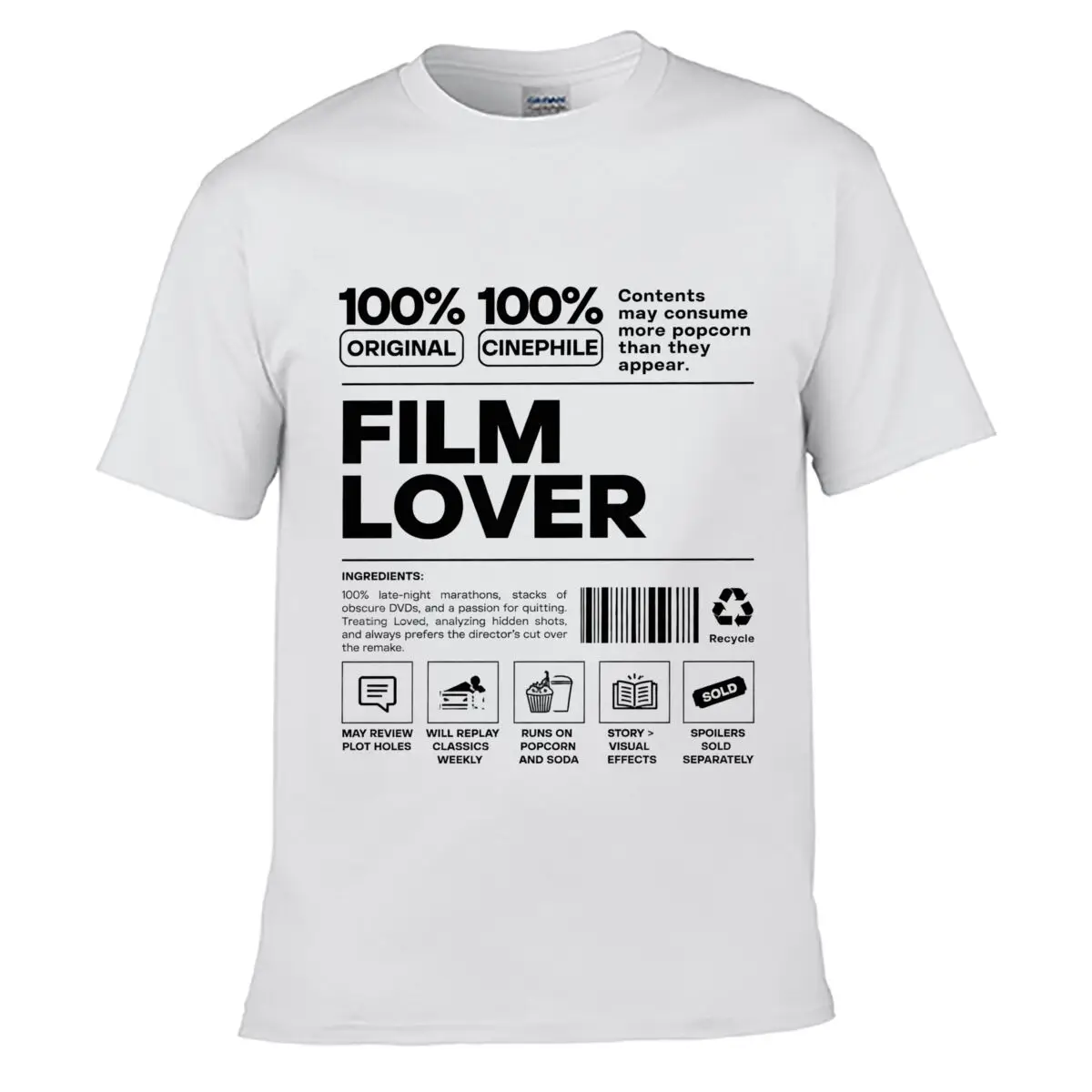100 Percent Original 100 Percent Cinephile Film Lover Popcorn Cinema Graphic Street Loose Simple Tee