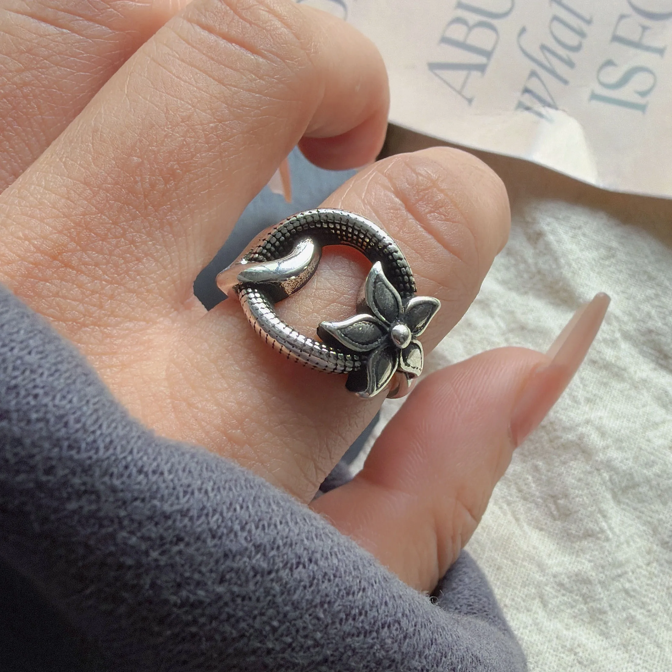 925 Sterling Silver Rings for Women Couple Minimalist Handmade Simple Big Retro Interline Ring Fine Jewelry Gift Prevent Allergy
