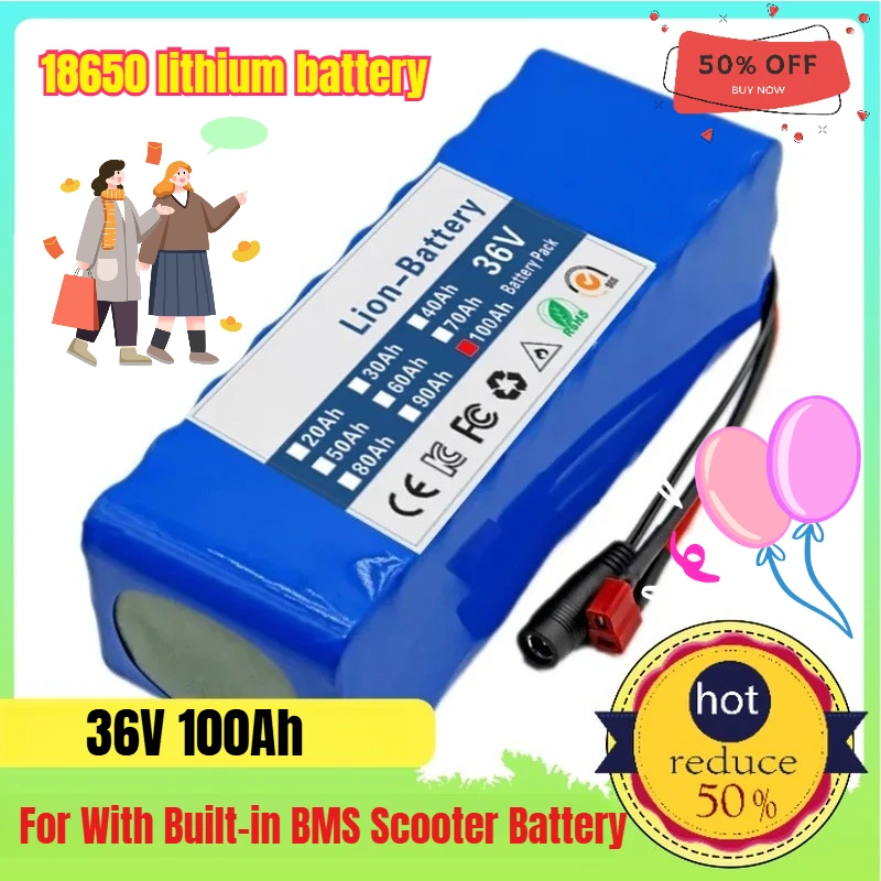 

36V 100Ah 18650 Battery for With Built-in BMS Scooter Battery + Charger