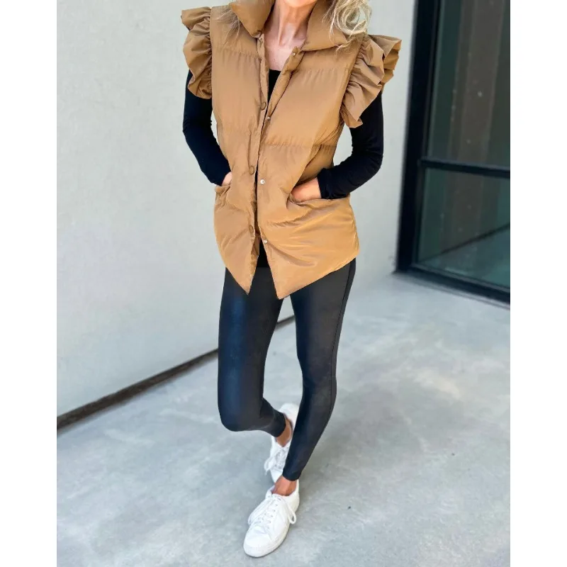 Autumn & Winter Women\'s Casual Stand Collar Down Jacket Temperament Commuting Double Pockets Design Woman Thermal Warm Vest Coat