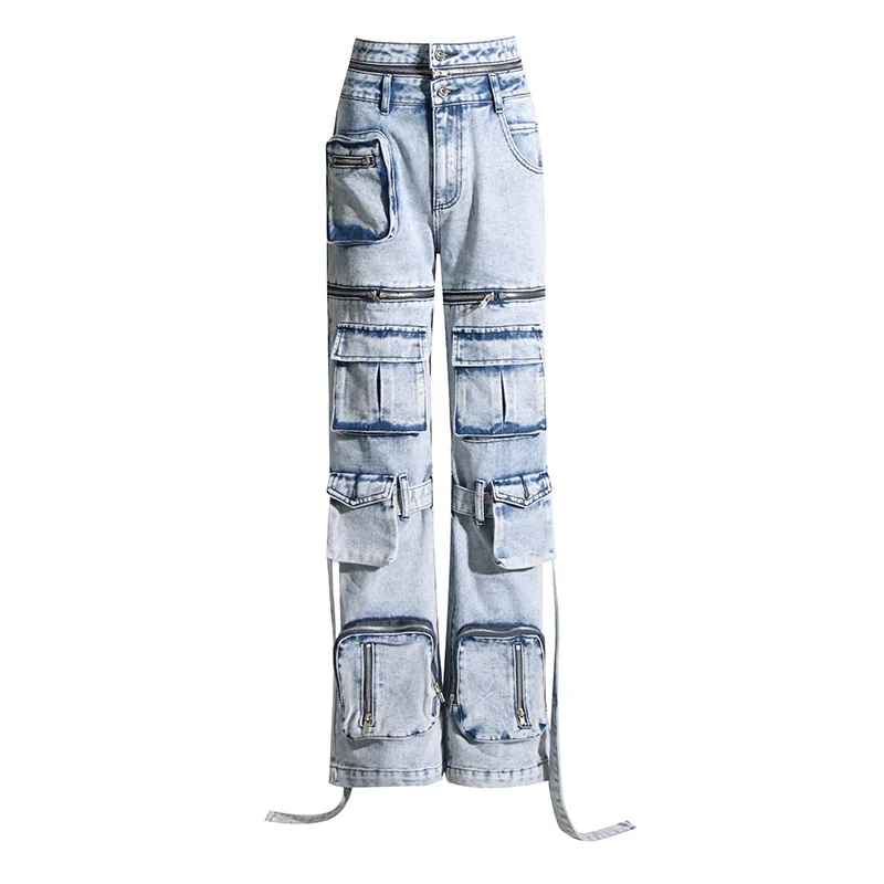 ZAMOR HIGH STREET Women Fashion Jeans 2026 Spring New Niche Design Deconstructed High Waist Slim Fit Straight Leg Denim Pants Tr