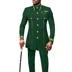 new fashion casual African ethnic solid color cotton men's casual embroidered jacket + pants 2 sets  mens clothes  funny suit