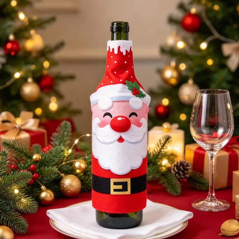 1-10PCS Christmas Wine Bottle Covers Santa Claus Snowman Cartoon Bottle Decorations for Restaurant Table Holiday Party Decor