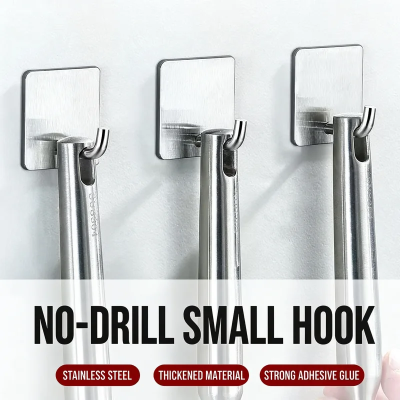 Punch-Free Wall Mounted Hooks, Waterproof Rustproof Stainless Steel Adhesive Hooks for Toilet