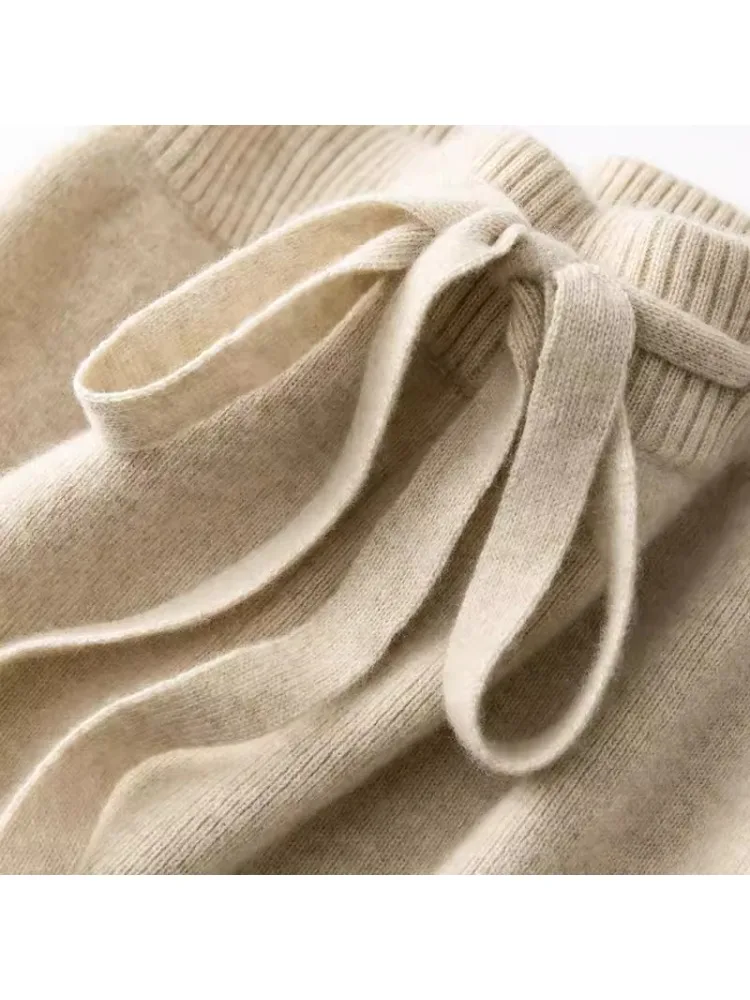 

Вязаные шерстяные повседневные брюки с высокой талией, женская верхняя одежда, осень-зима, удлиненные драпированные широкие брюки длиной до пола, утягивающие брюки