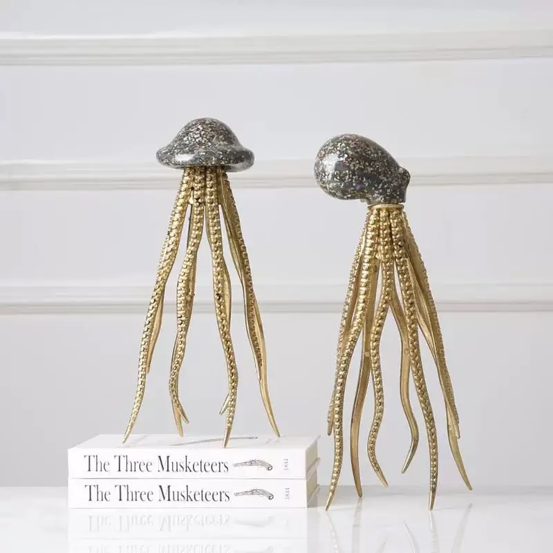 Animal Sculpture Octopus Jellyfish Golden Resin Artwork Crafts Decoration Simulation Home Decorations