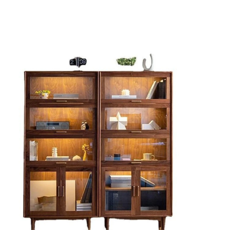 

Bookcase all solid wood modern minimalist dust-proof glass door storage locker