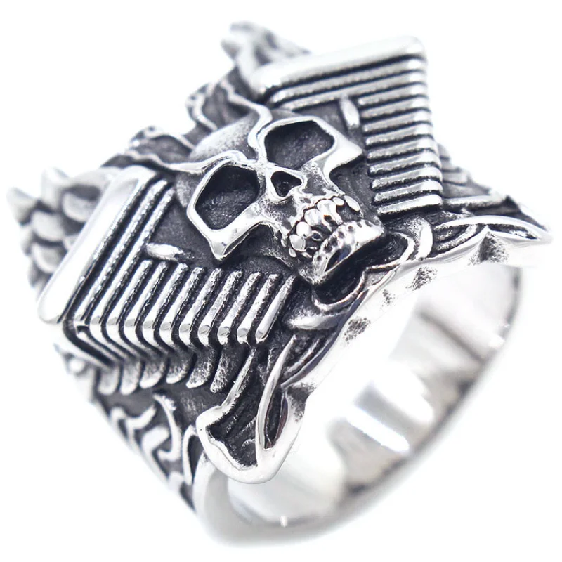 Retro Wing Flame Skull Open Ring Punk Gothic Street Style Unisex Statement Finger Ring Party Jewelry Gift