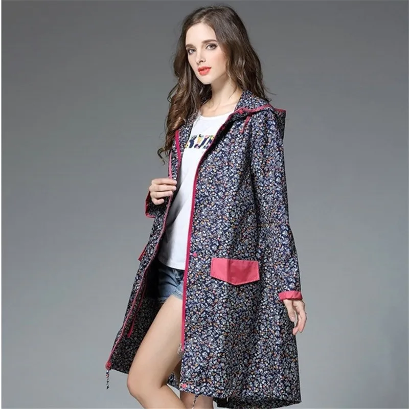 Women's Knee Flowers Raincoat, Cloak, Belt, Waterproof Rain Coat, Ponchos Jackets, Female Chubasqueros