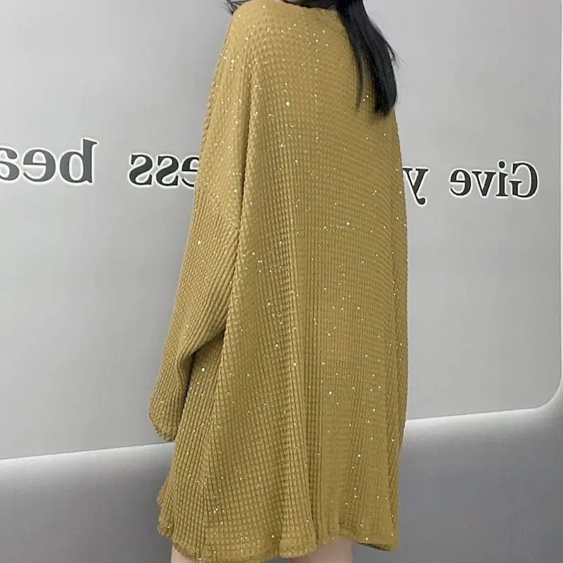 Fashion Pullovers Women Shiny Diamond Profile Decorate Sequin Tops Spring Autumn Trendy Loose Oversized Pullover Y2k Clothes