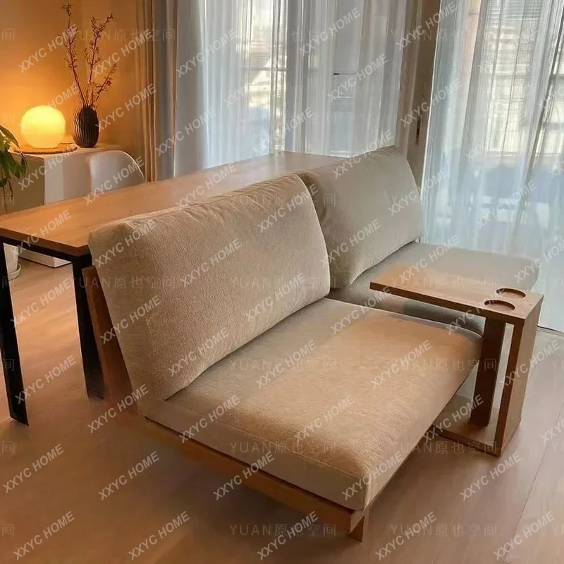 

HMJc Japanese-style solid wood sofa small apartment living room single double three-person club fabric log sofa