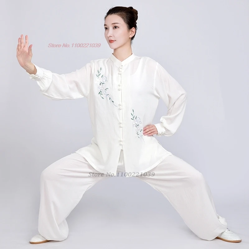 2026 chinese kung fu tai chi martial arts set flower embroidery uniform stage performance cotton linen taiji wushu wing chun set view 3