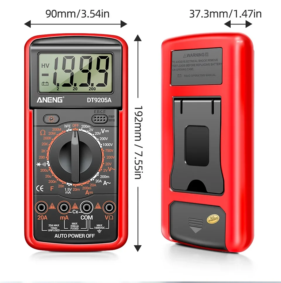 Professionelles Multimeter-Testgerät ANENG 1999 Counts Digital DT9205A-12 AC-Spannungsmessgeräte Hochpräzise Elektriker- und Mechanikerwerkzeuge – Detail 5