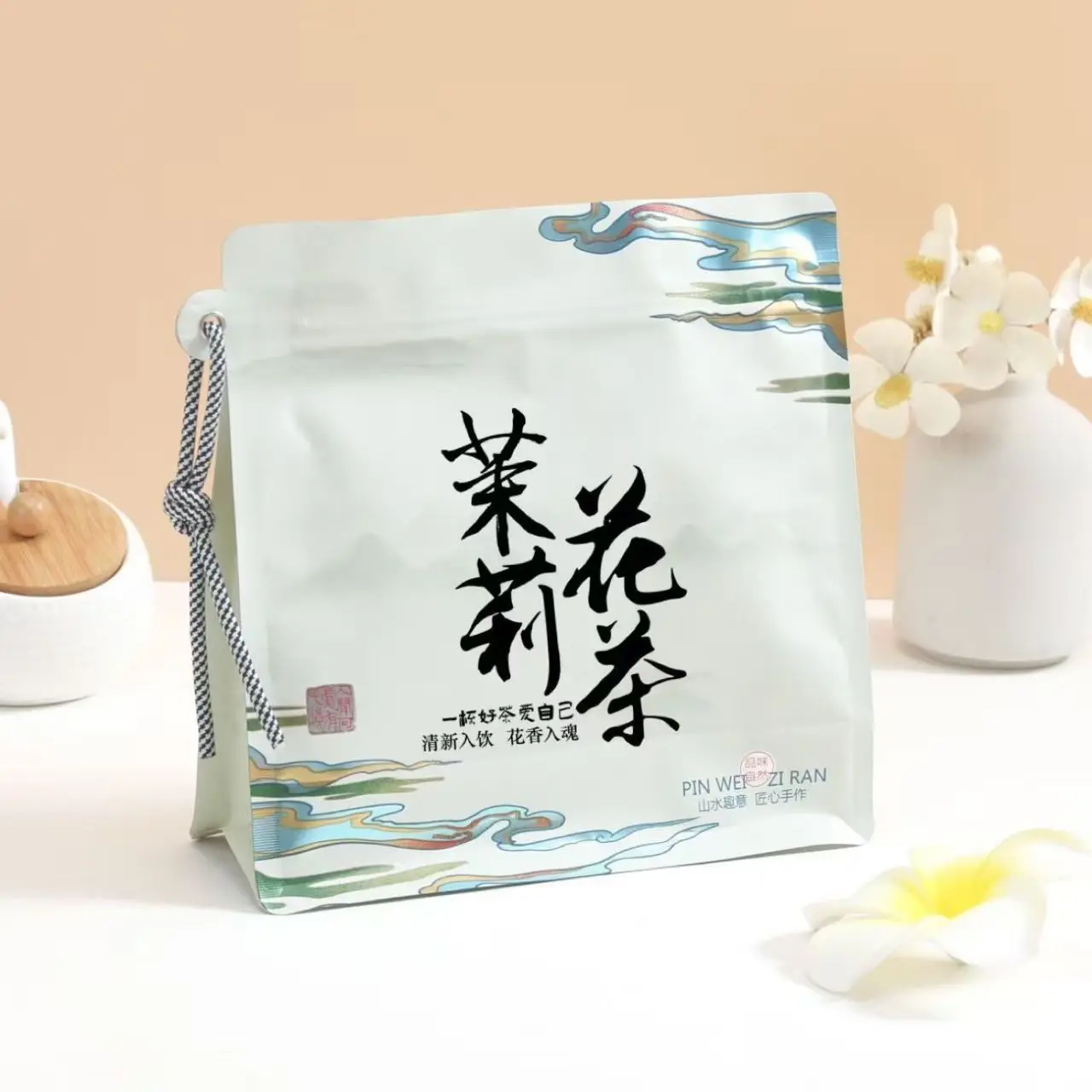 Special Grade Jasmine Flower Tea Bag Unique Handmade Jasmine Bead Aluminum Foil Bag Green Oolong Self-sealing Up Bags China New