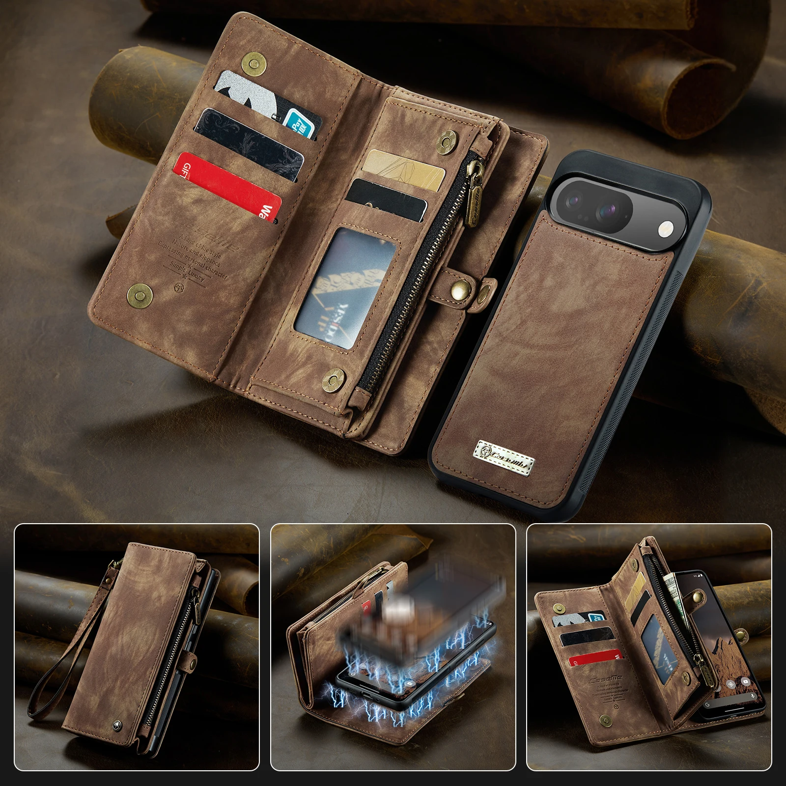 

Detachable Leather Phone Case For Google Pixel 9 10 Pro XL Case Flip Card Slots Wallet Cover For Pixel 9 Pixel 10 Pro XL Pixel10