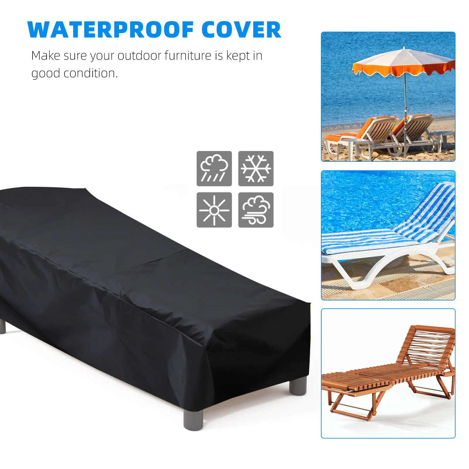 Beach Chair Cover Portable Lounge Outdoor Chaise Recliner Durable Premium Waterproof Furniture