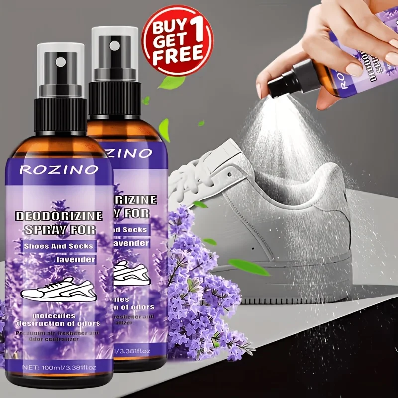 Set Of 2 Rozino Lavender Foot Deodorizer Spray - Allergy-Friendly Odor Management, Fast-Drying & Enduring Freshness For Feet, Socks, And Shoes - Natural Lavender Fragrance, 3.38 Fl. Oz, Foot Deodorizer, Stylish Bottle Design, Glycerin-Based Formula