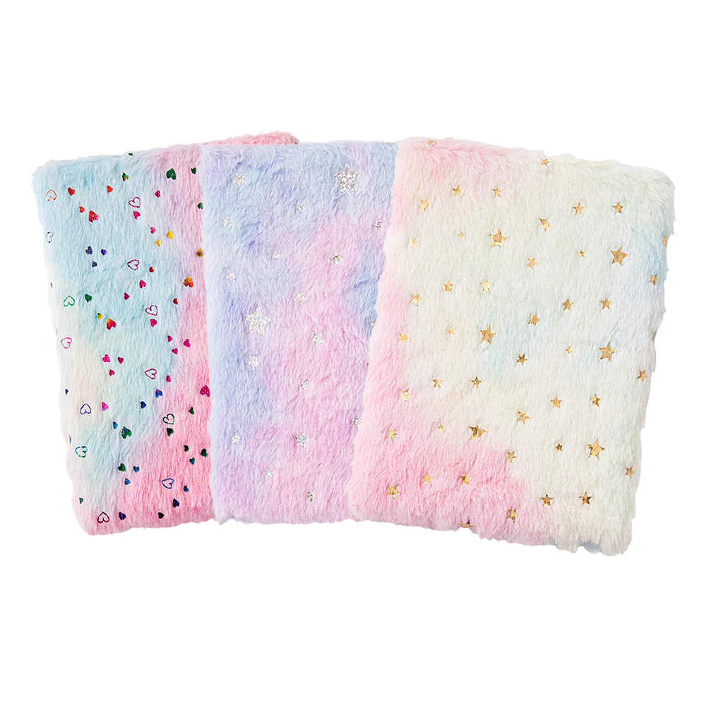 A5 Notebook Cute Plush Fluffy Covered Diary Notepad Gradient Colored Softcover for Girls Embroidery Private Writing Drawing Note