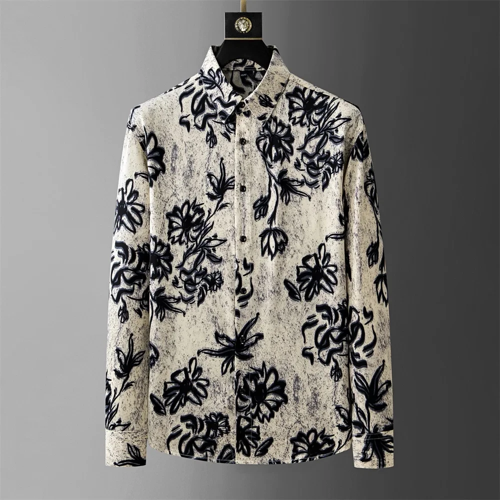 Luxury Printed Shirt Men's Long Sleeve Casual Shirt High Quality Fashion Popular Premium Korean Men's Clothing Ropa De Hombre