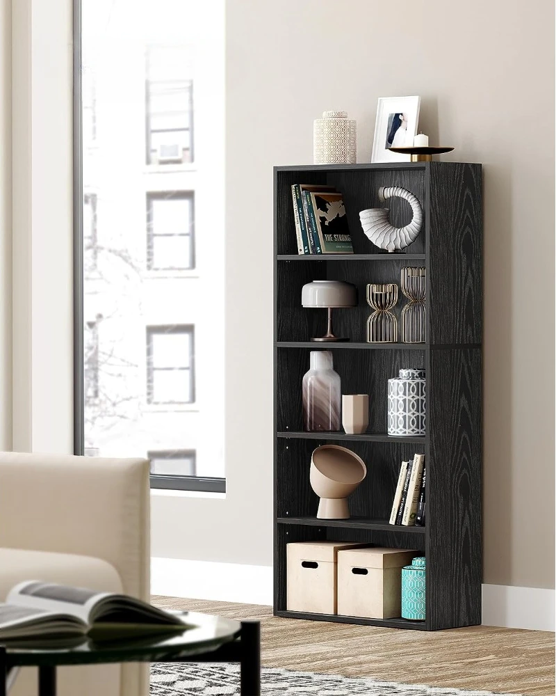 Bookshelf, 5-Tier Open Bookcase with Adjustable Storage Shelves, Floor Standing Unit