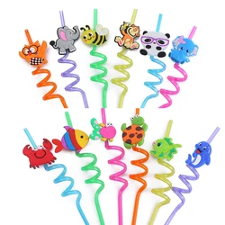 6-12 animal ocean shape pajitas regalo de fiesta niños reutilizables pajitas suministros de fiesta proporcionar cepillo de limpieza gratis para todo tipo de niños cumpleaños fiesta suministros de fiesta