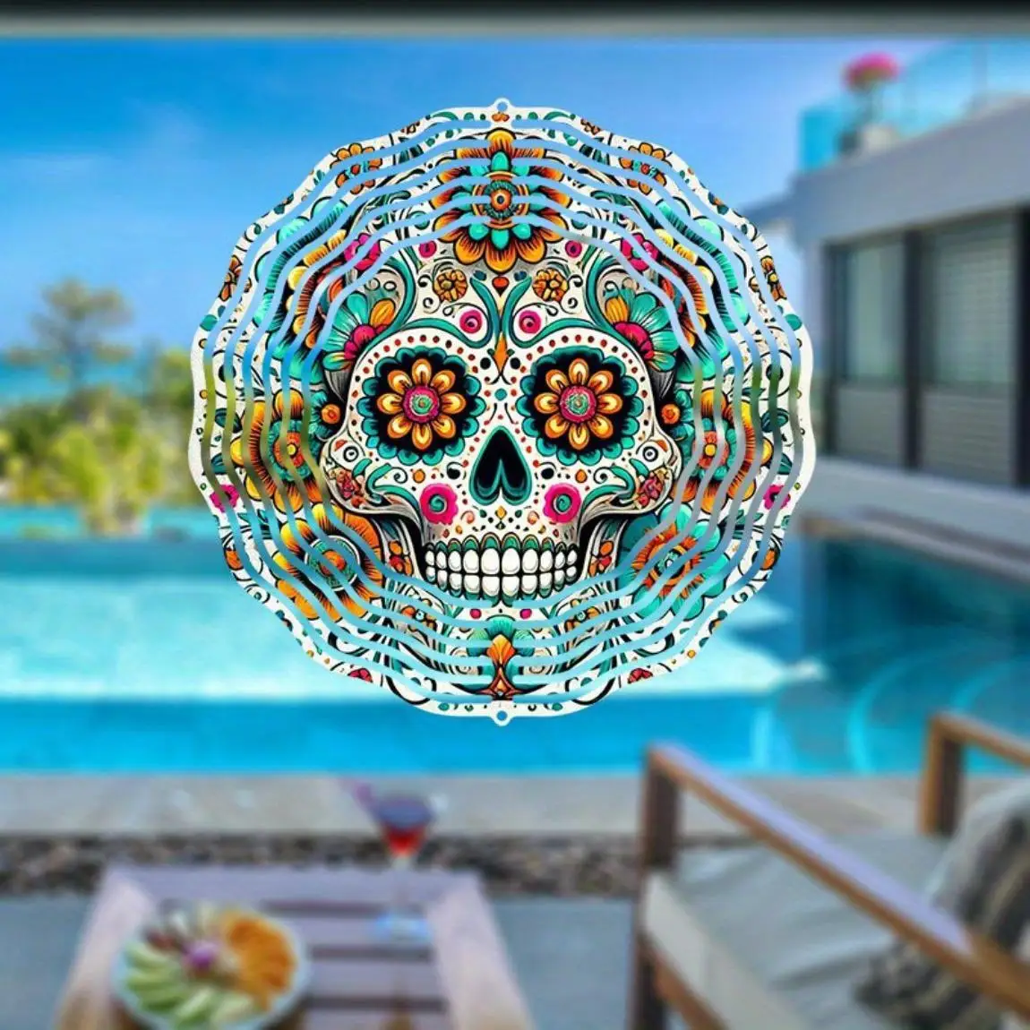 CIFBUY Metal Wind Chime 2D Kaleidoscope Skull Wind Spinner Outdoor Garden Decor Hanging Patio Ornament