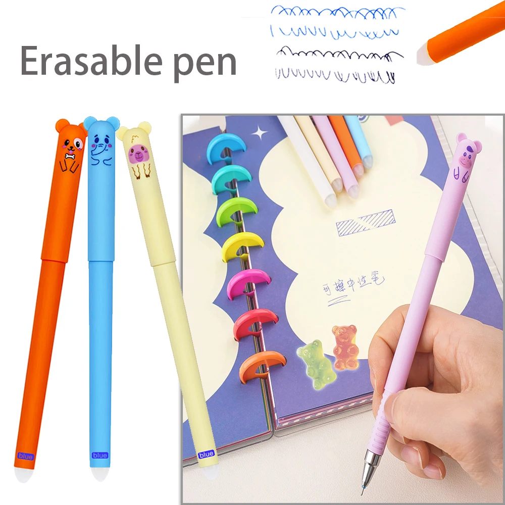 

JOMPENS Erasable Pen 0.5mm Blue and Black Gel Pen Ink Set Creative Kawaii Pig Bear Dog Shape School Office Products Stationery