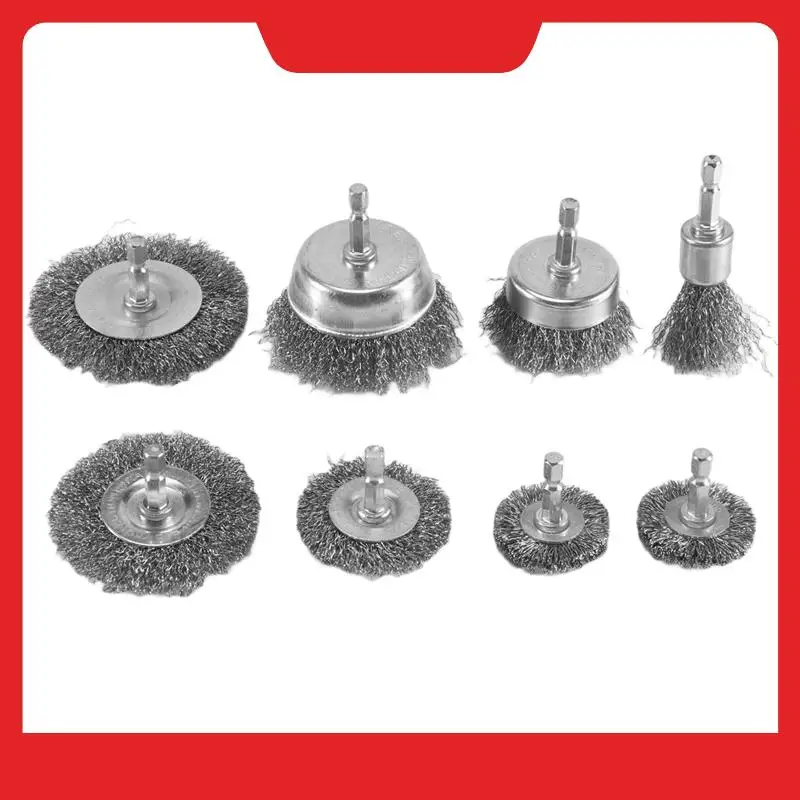 

A32HOT-8 Pieces Wire Brush Wheel Cup Brush Set Accessories 1/4Inch Hex Coarse Crimped Carbon Steel Wire Wheel For Rust Removal