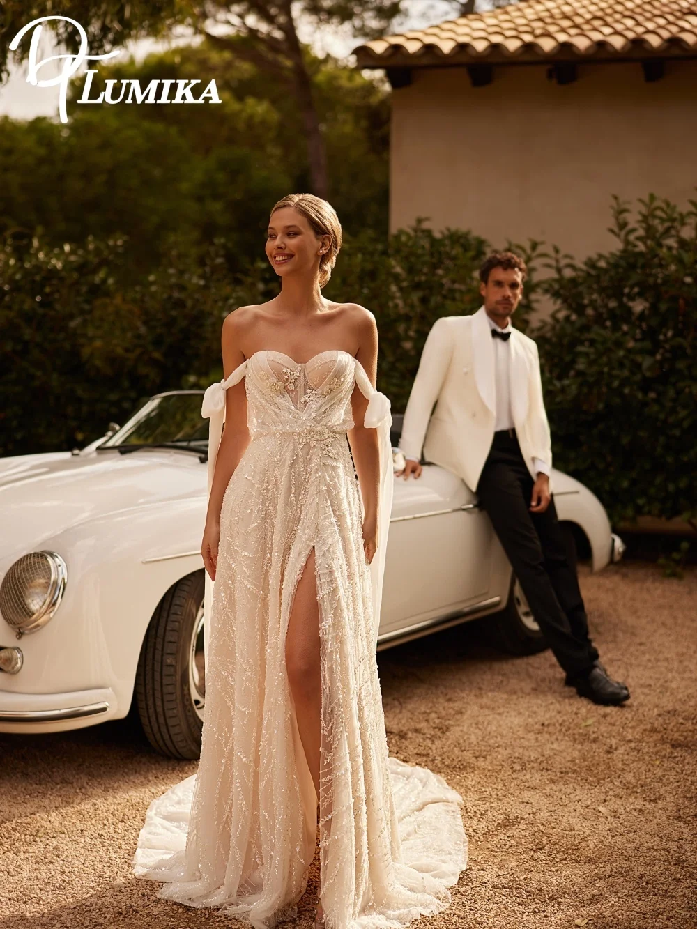 

Elegant Off-Shoulder Tulle Wedding Dress 2026 Luxurious Lace Lawn Bridal Gown Graceful A-Line Floor-Length Dress Customized